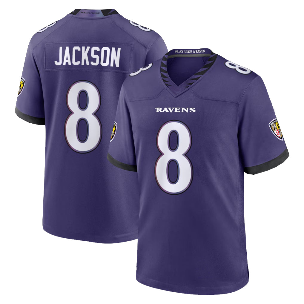 Pkot B.Ravens #8 Lamar Jackson Player Purple Home Game Stitched Jerseys