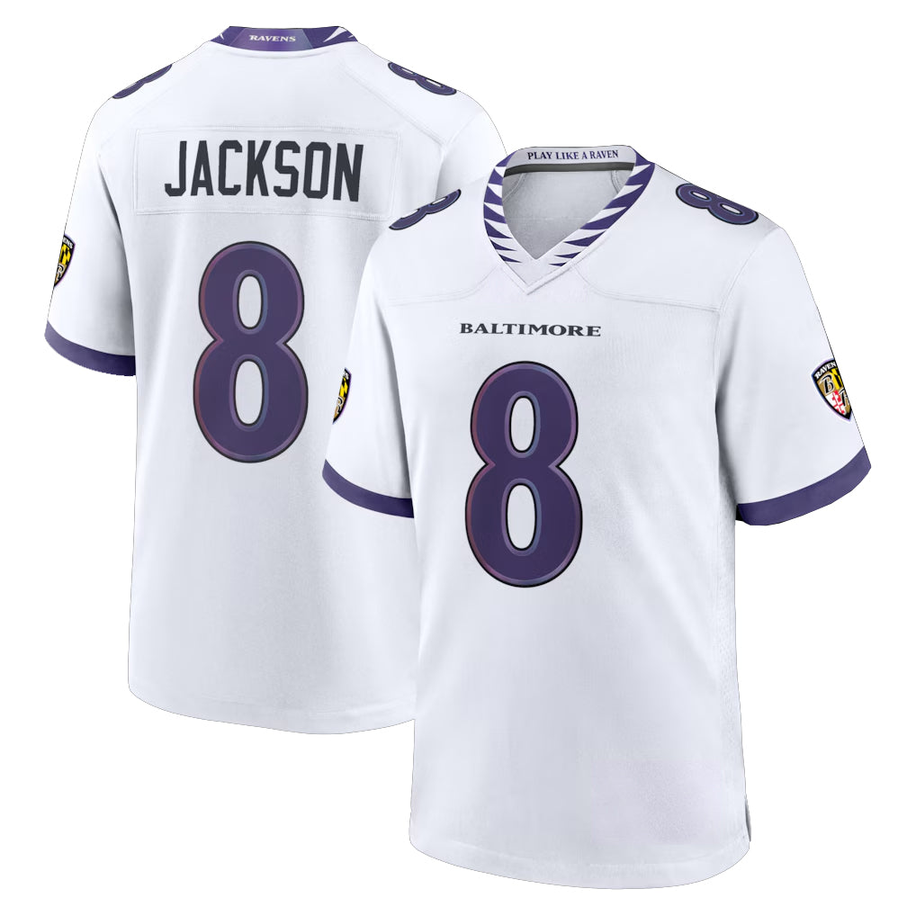 Pkot B.Ravens #8 Lamar Jackson Player White Home Game Stitched Jerseys