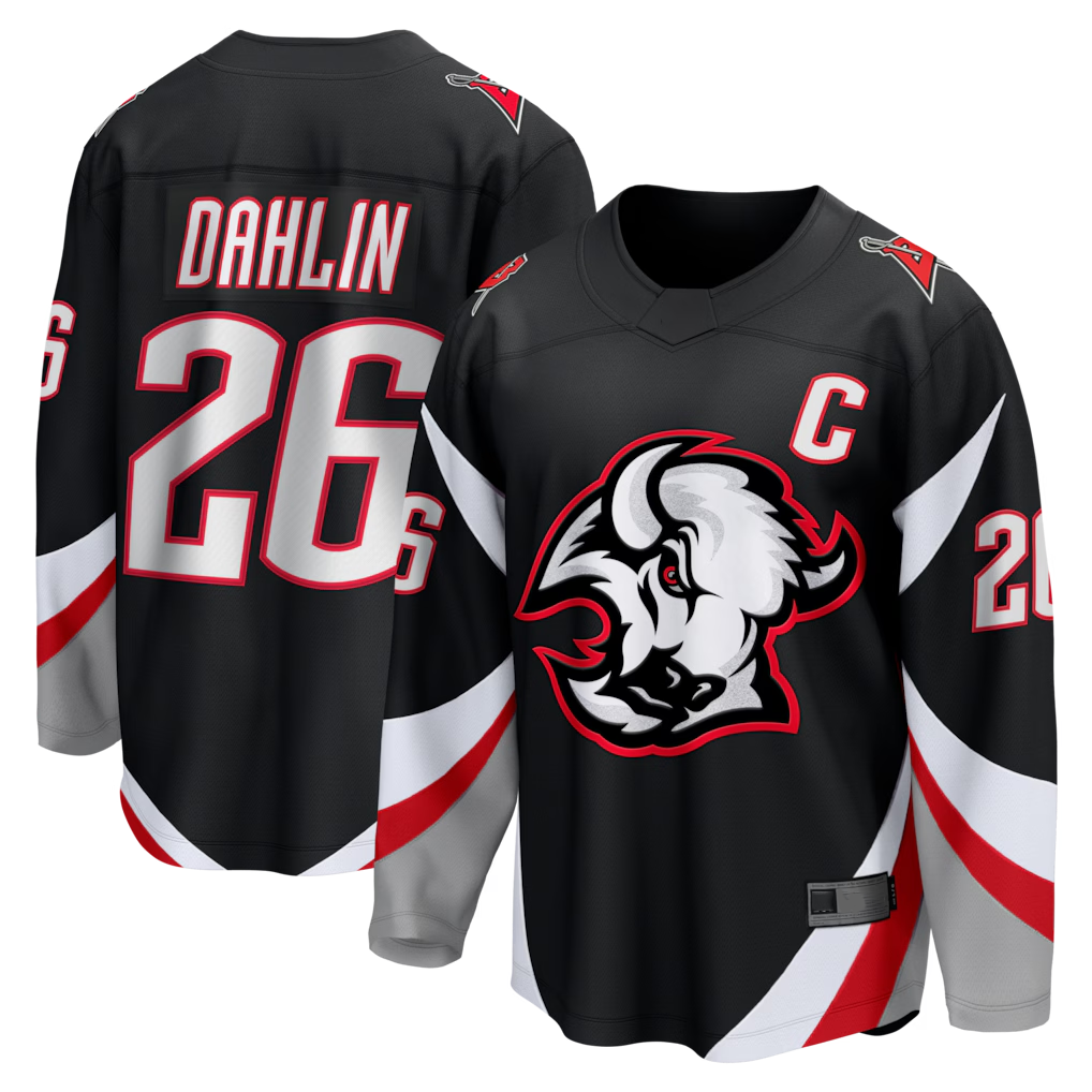 Pkot B.Sabres #26 Rasmus Dahlin Black Alternate Captain Patch Breakaway Stitched Jerseys
