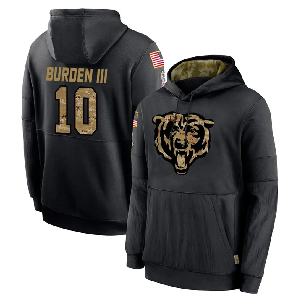Pkot C.Bears #10 Luther Burden III Player Black Salute to Service Pullover Hoodies Limited Stitched Jerseys