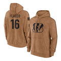 Pkot C.Bengals #16 Joe Flacco Player Brown Salute to Service Pullover Hoodie Limited Stitched Jerseys