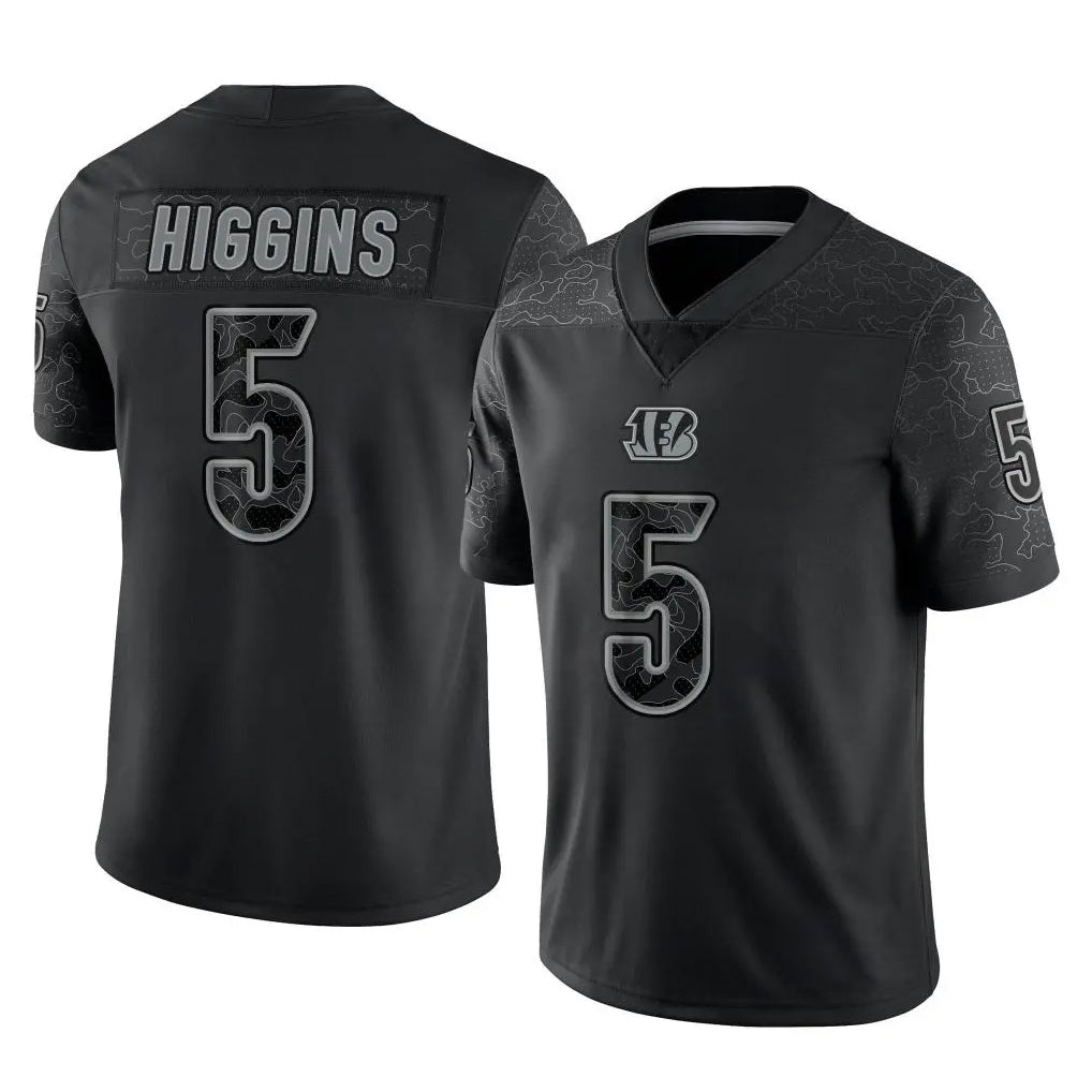 Pkot C.Bengals #5 Tee Higgins Player Black Reflective Limited Game Stitched Jerseys