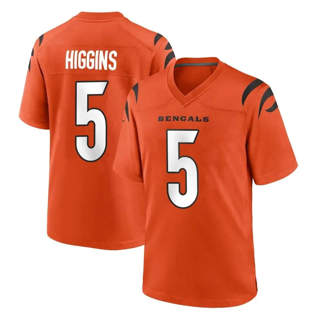 Pkot C.Bengals #5 Tee Higgins Player Orange Home Game Stitched Jerseys