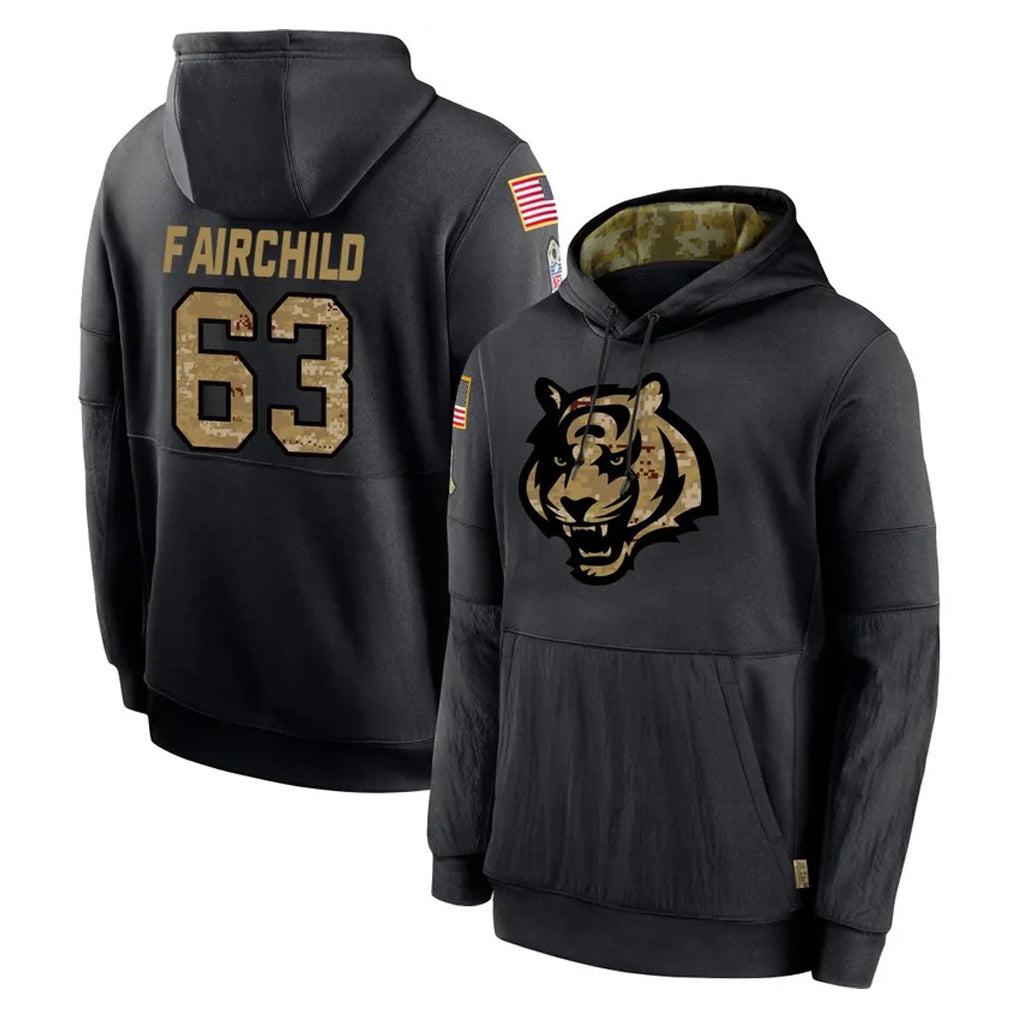 Pkot C.Bengals #63 Dylan Fairchild Player Black Salute to Service Pullover Hoodies Limited Stitched Jerseys