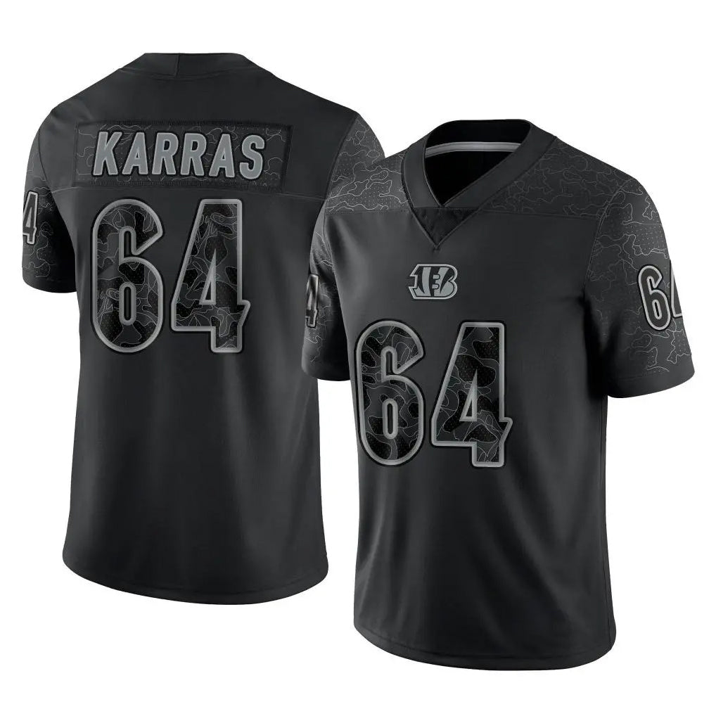 Pkot C.Bengals #64 Ted Karras Player Black Reflective Limited Game Stitched Jerseys