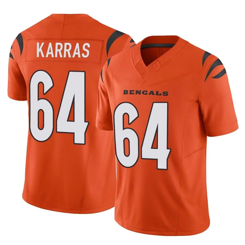 Pkot C.Bengals #64 Ted Karras Player Orange Vapor F.U.S.E. Limited Home Game Stitched Jerseys