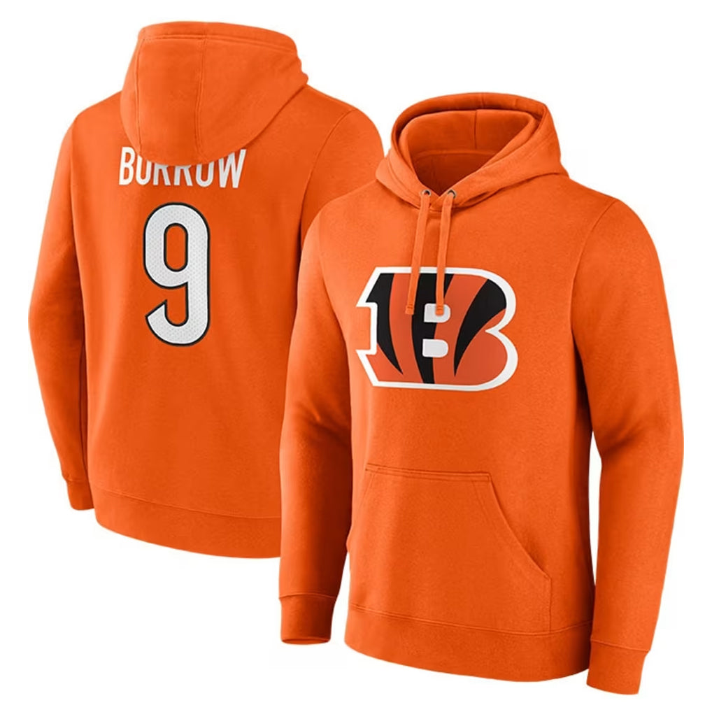 Pkot C.Bengals #9 Joe Burrow Player Orange Salute to Service Pullover Hoodie Limited Stitched Jerseys