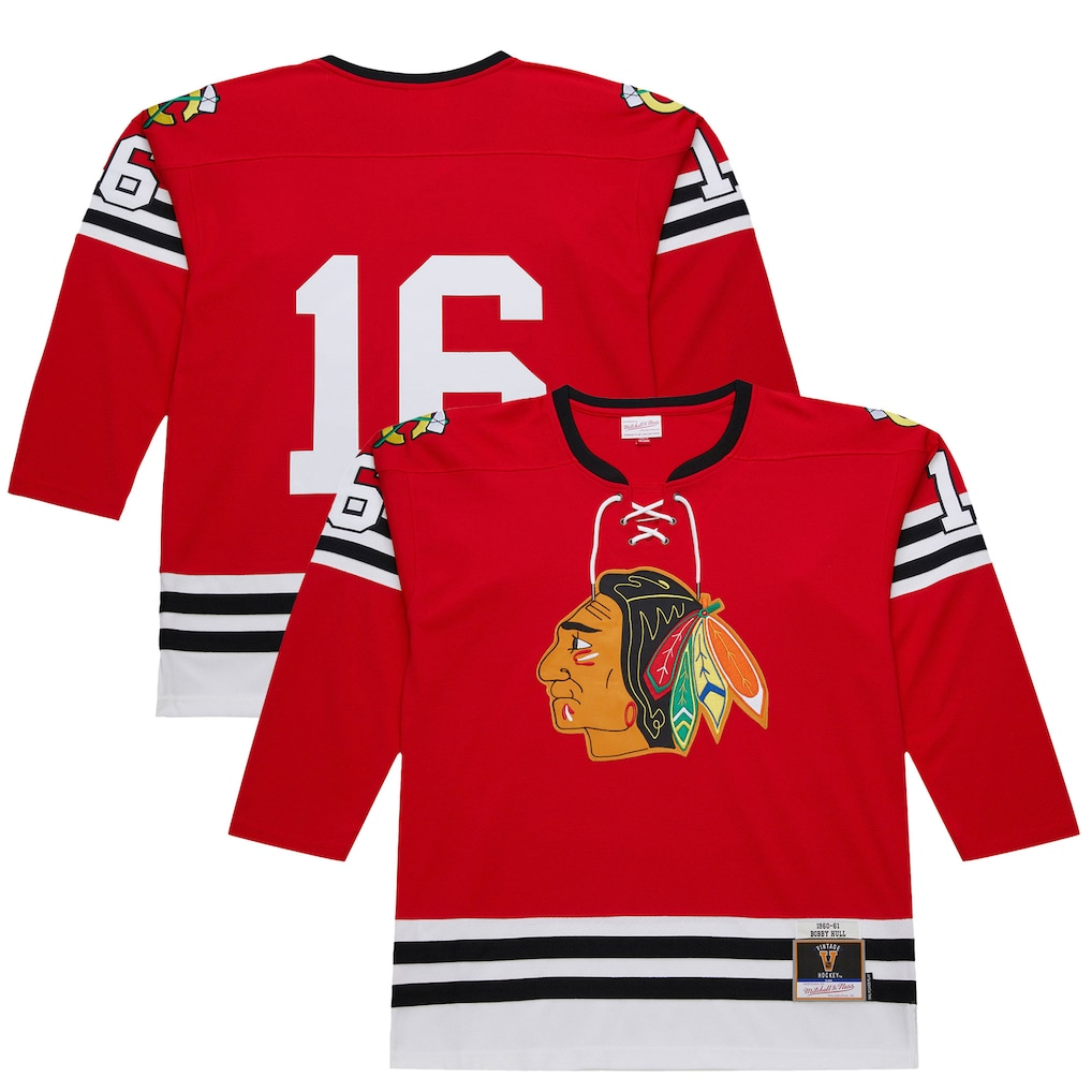Pkot C.Blackhawks #16 Bobby Hull Scarlet 1960-61 Power Play Jerseys