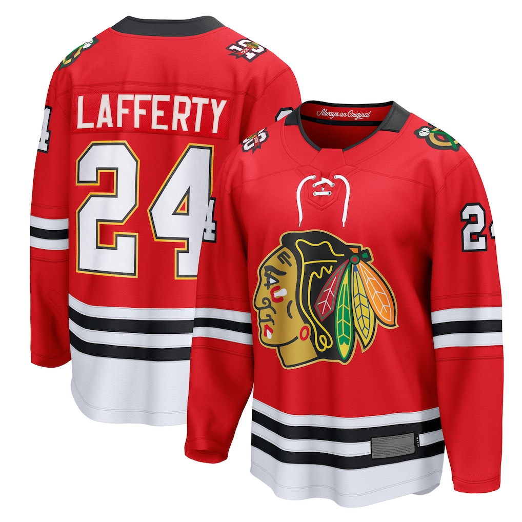 Pkot C.Blackhawks #24 Sam Lafferty Red Centennial Breakaway Player Jerseys