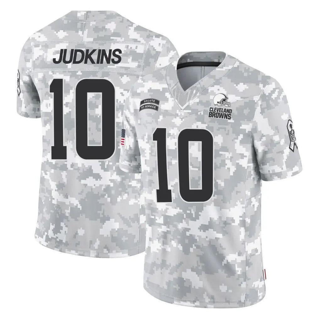 Pkot C.Browns #10 Quinshon Judkins Player Arctic Camo Salute to Service Limited Home Game Stitched Jerseys