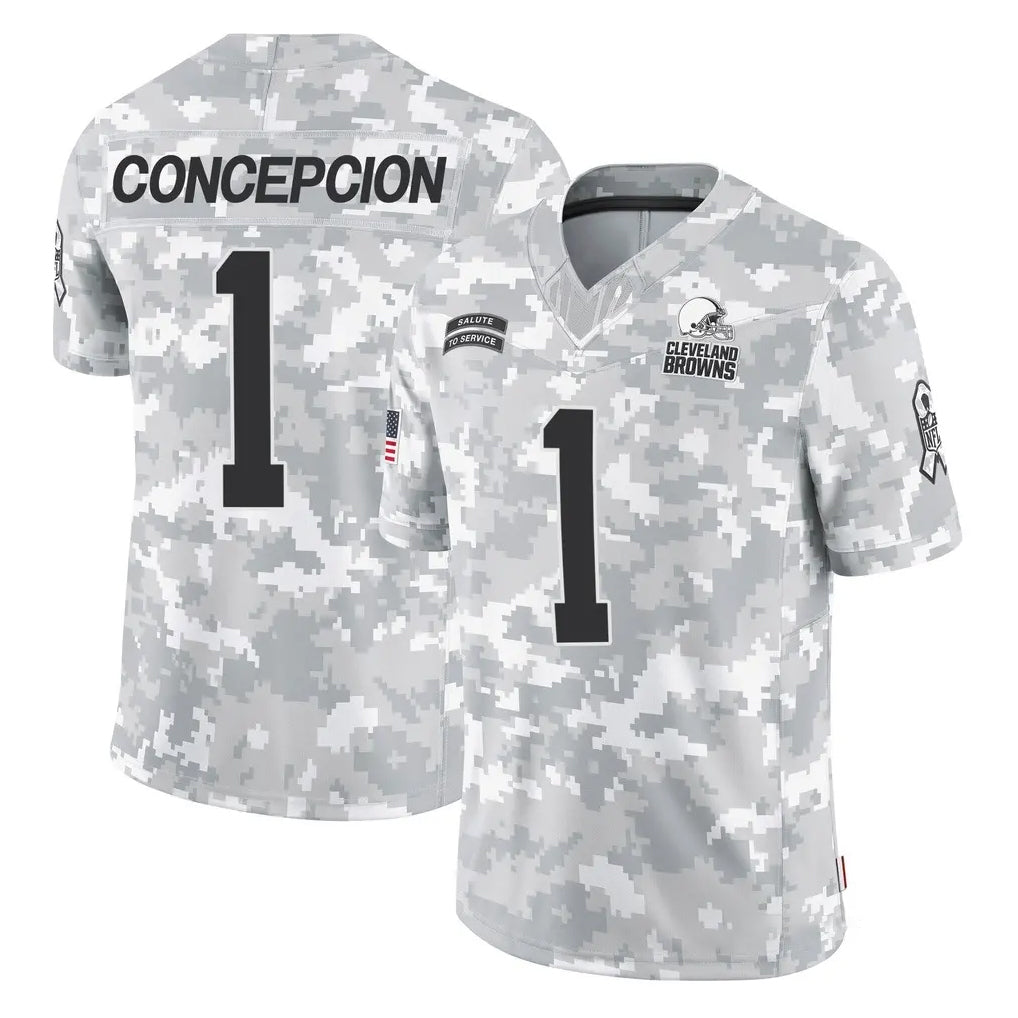 Pkot C.Browns #1 KC Concepcion Player Arctic Camo Salute to Service Limited Home Game Stitched Jerseys