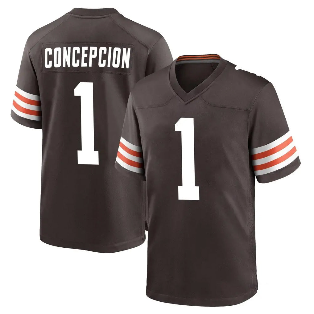 Pkot C.Browns #1 KC Concepcion Player Brown Home Game Stitched Jerseys