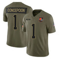 Pkot C.Browns #1 KC Concepcion Player Olive 2025 Salute to Service Limited Home Game Stitched Jerseys
