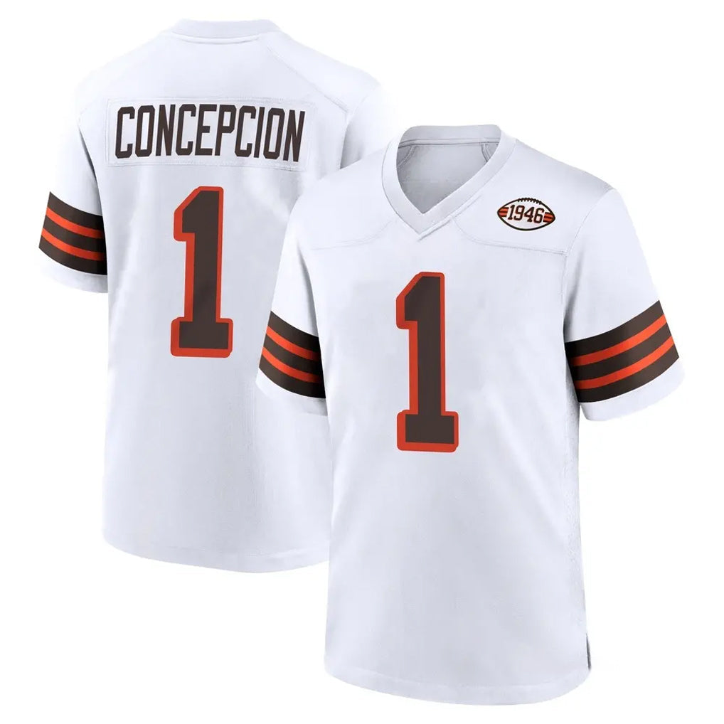 Pkot C.Browns #1 KC Concepcion Player White Alternate Home Game Stitched Jerseys