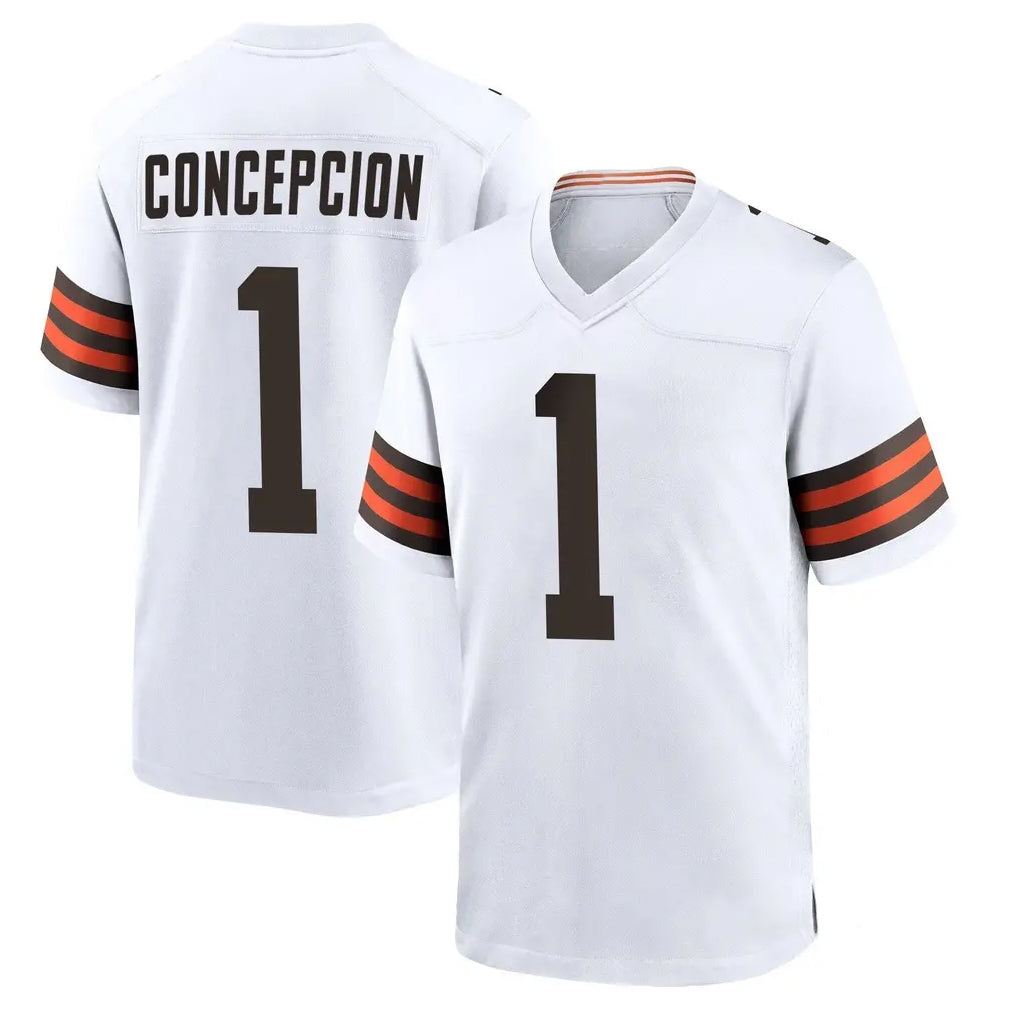 Pkot C.Browns #1 KC Concepcion Player White Home Game Stitched Jerseys
