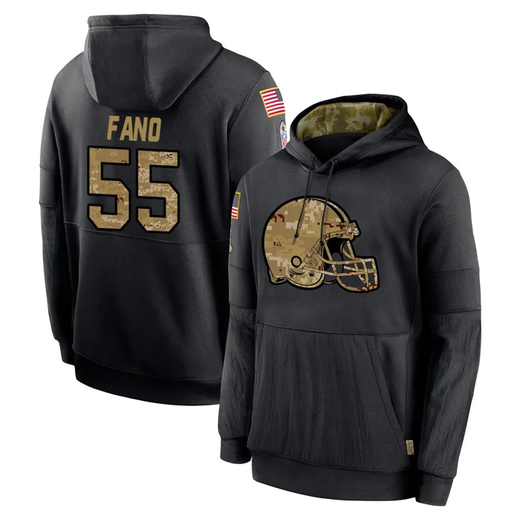 Pkot C.Browns #55 Spencer Fano Player Black Salute to Service Pullover Hoodies Limited Stitched Jerseys