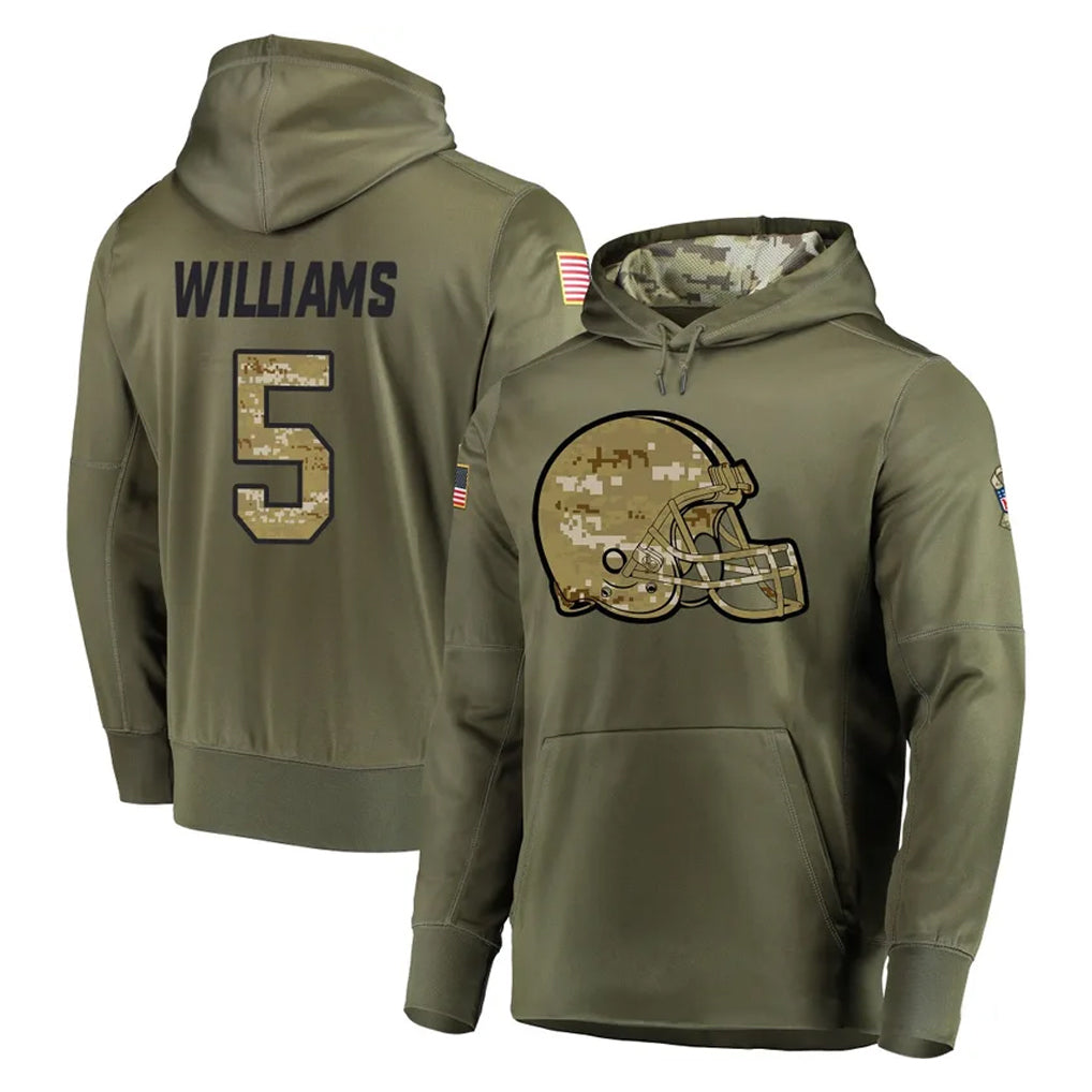 Pkot C.Browns #5 Quincy Williams Player Olive Salute to Service Pullover Hoodies Home Game Stitched Jerseys