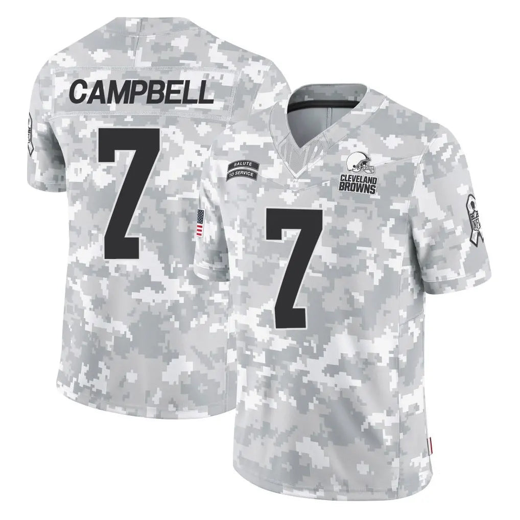 Pkot C.Browns #7 Tyson Campbell Player Arctic Camo Salute to Service Limited Home Game Stitched Jerseys