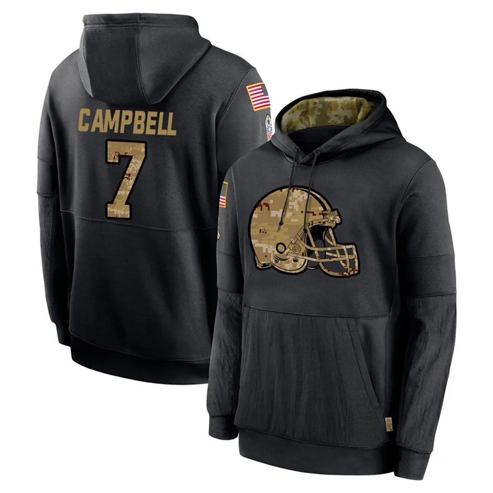 Pkot C.Browns #7 Tyson Campbell Player Black Salute to Service Pullover Hoodies Limited Stitched Jerseys