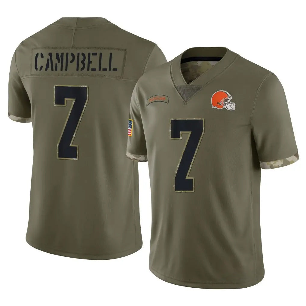 Pkot C.Browns #7 Tyson Campbell Player Olive 2025 Salute to Service Limited Home Game Stitched Jerseys