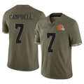 Pkot C.Browns #7 Tyson Campbell Player Olive 2025 Salute to Service Limited Home Game Stitched Jerseys
