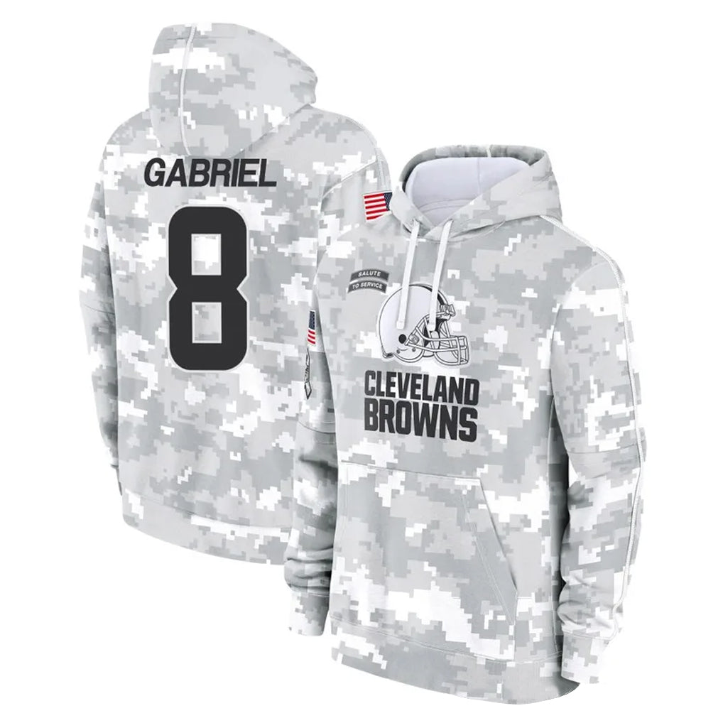 Pkot C.Browns #8 Dillon Gabriel Player Arctic Camo Salute to Service Hoodies Limited Game Stitched Jerseys