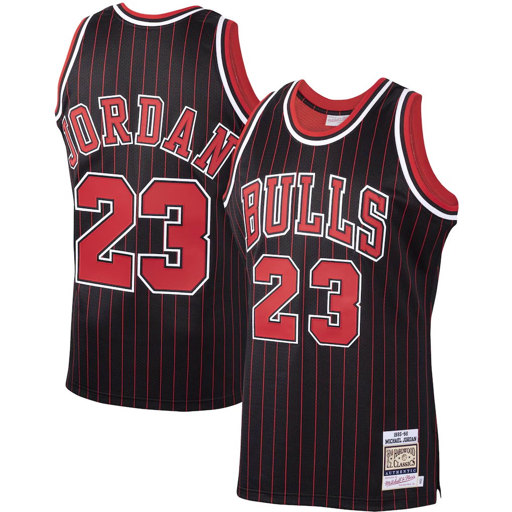 Pkot C.Bulls #23 Michael Jordan Mitchell & Ness Black 199596 Hardwood Classics Authentic Jerseys
