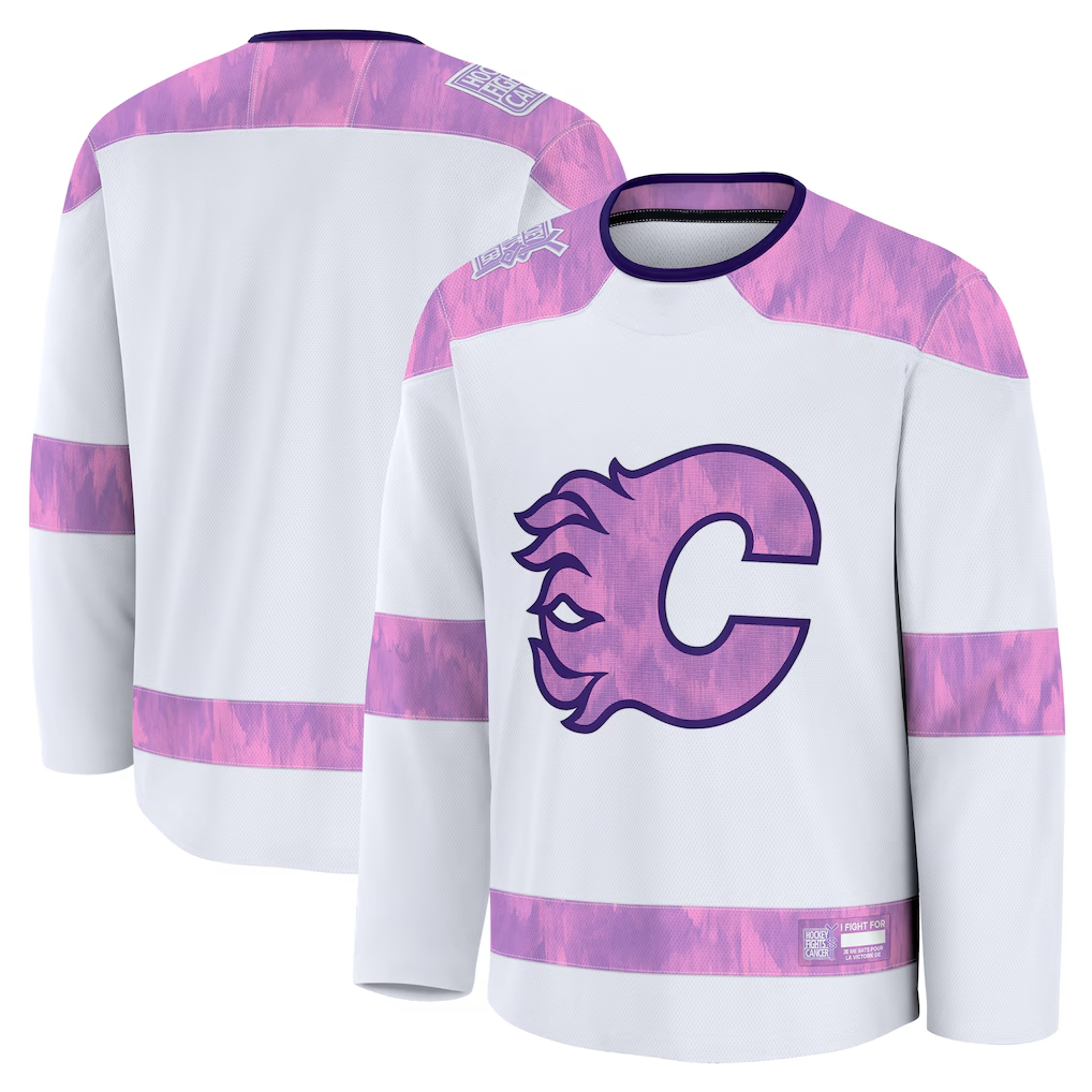 Pkot C.Flames White 2024 Hockey Fights Cancer Practice Jerseys