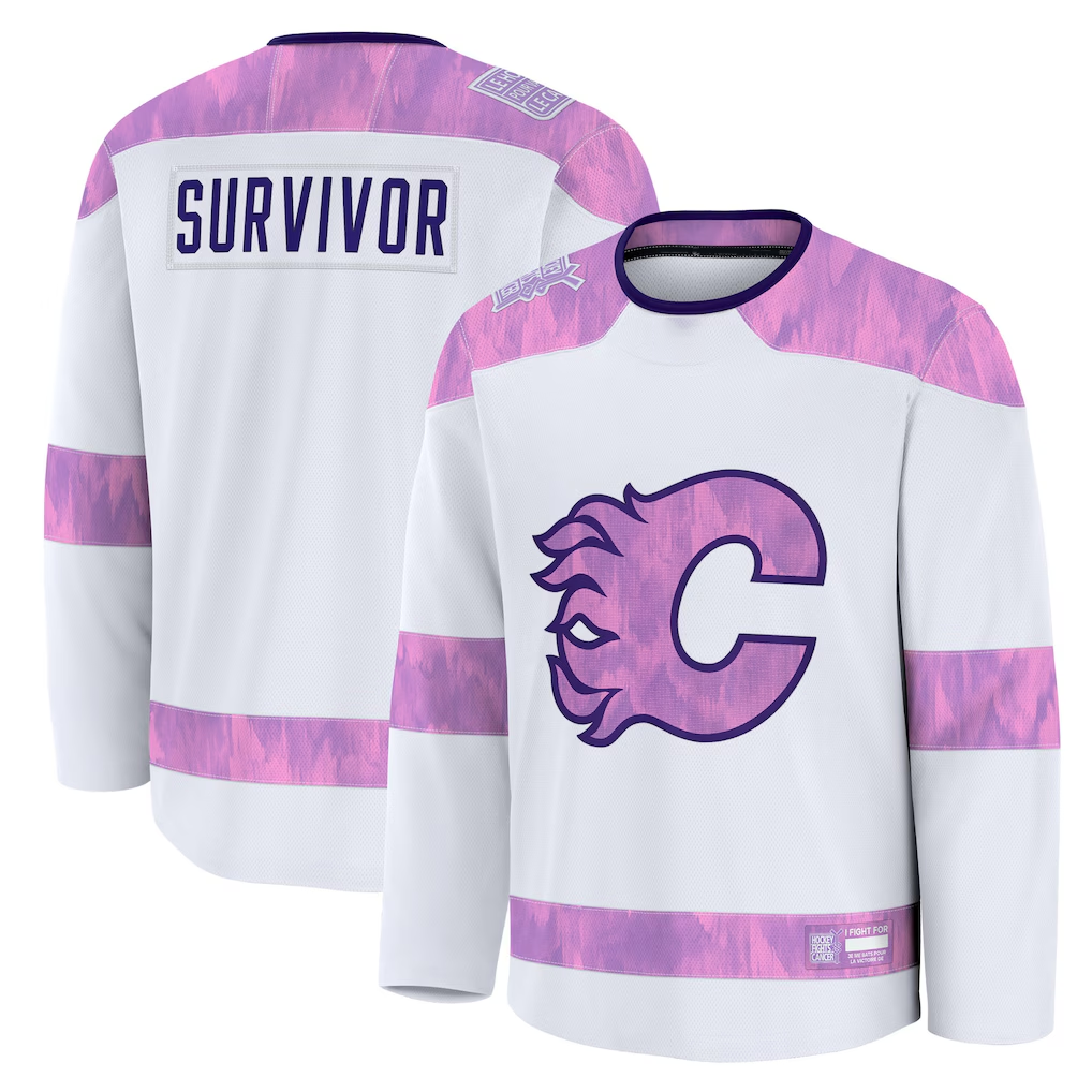 Pkot C.Flames White Hockey Fights Cancer Survivor Practice Jerseys