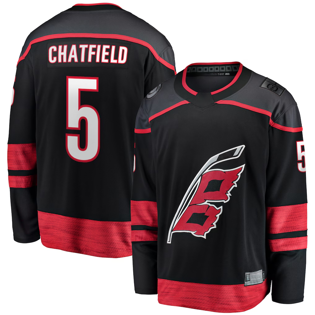 Pkot C.Hurricanes #5 Jalen Chatfield Black Home Premier Breakaway Player Stitched Jerseys
