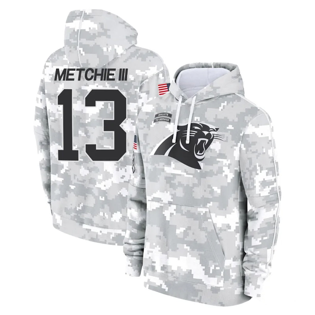 Pkot C.Panthers #13 John Metchie III Player Arctic Camo Salute to Service Pullover Hoodies Limited Game Stitched Jerseys