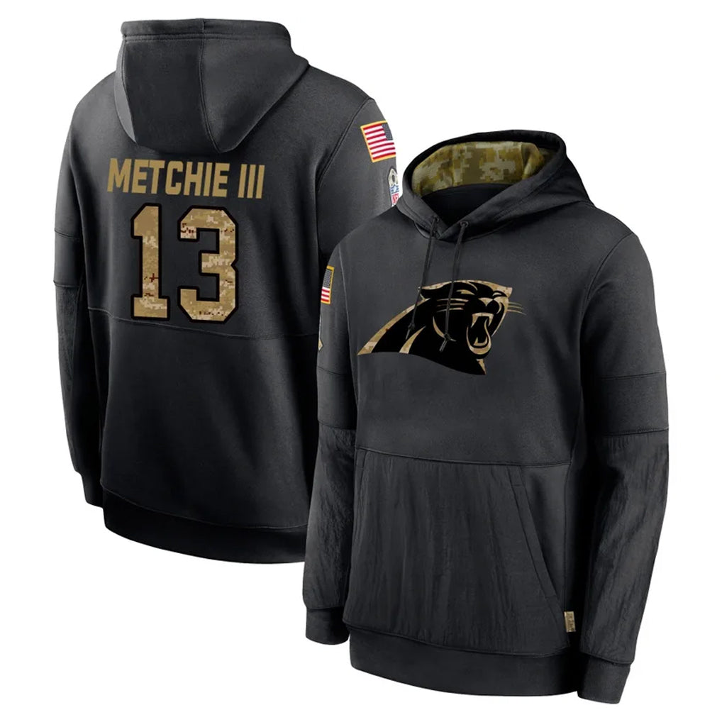Pkot C.Panthers #13 John Metchie III Player Black Salute to Service Pullover Hoodies Limited Game Stitched Jerseys