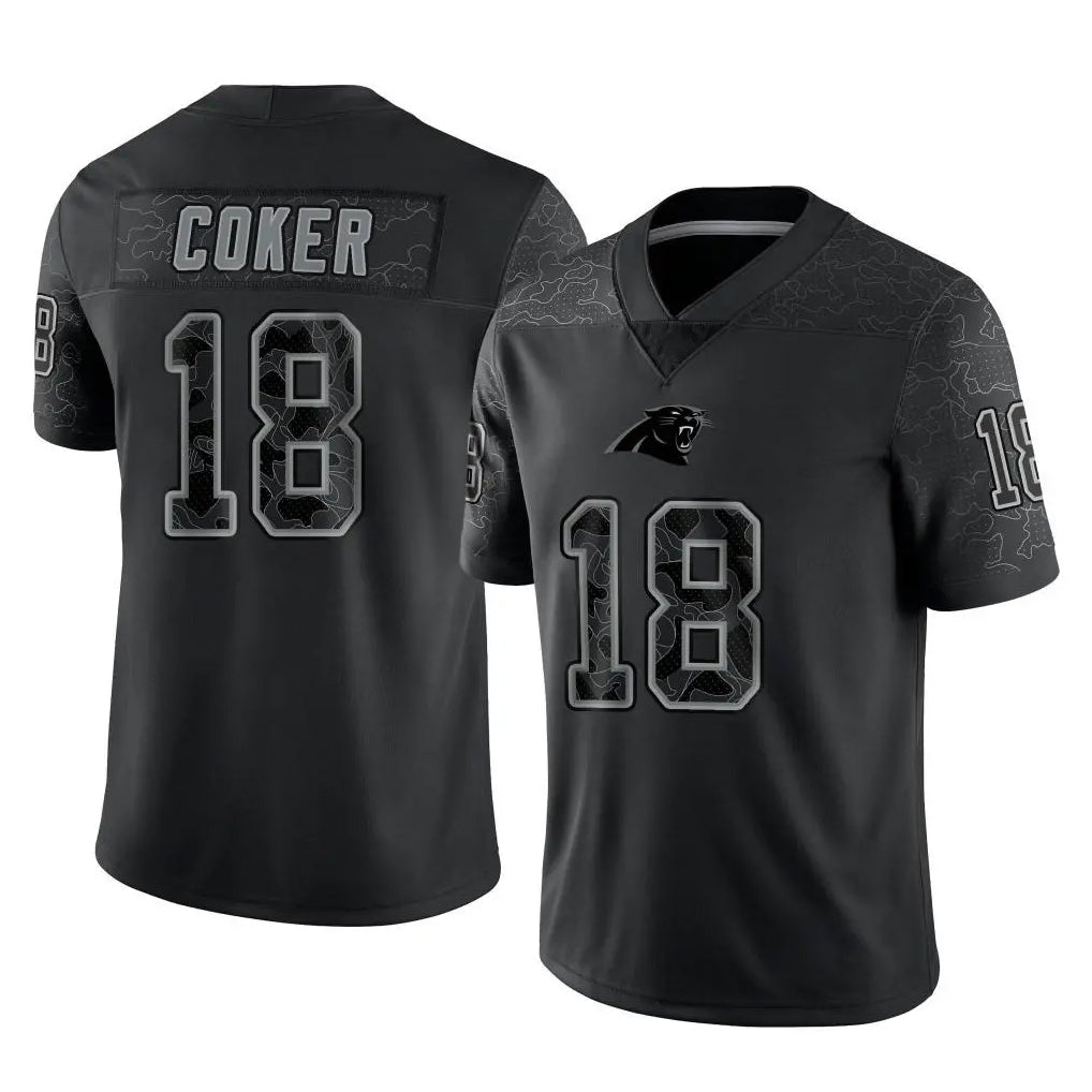 Pkot C.Panthers #18 Jalen Coker Player Black Limited Reflective Game Stitched Jerseys