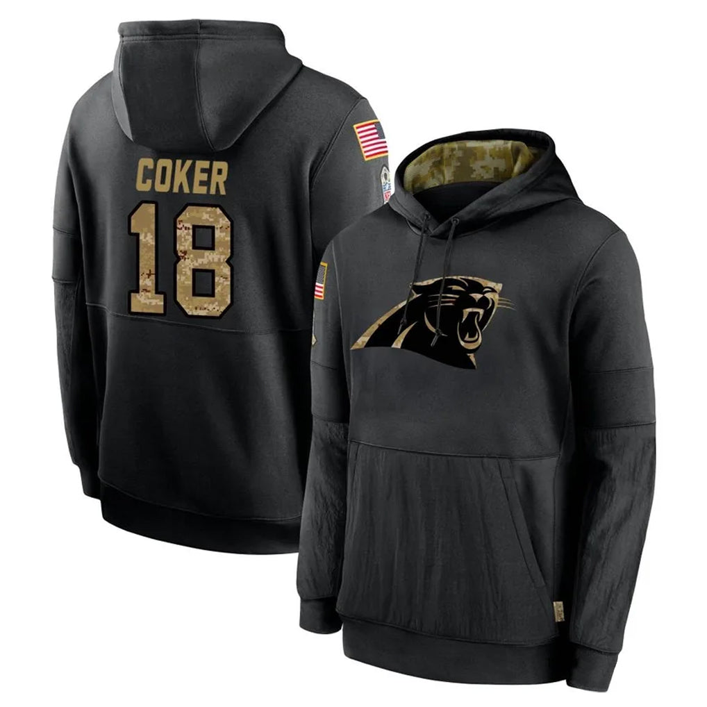 Pkot C.Panthers #18 Jalen Coker Player Black Salute to Service Pullover Hoodies Limited Game Stitched Jerseys