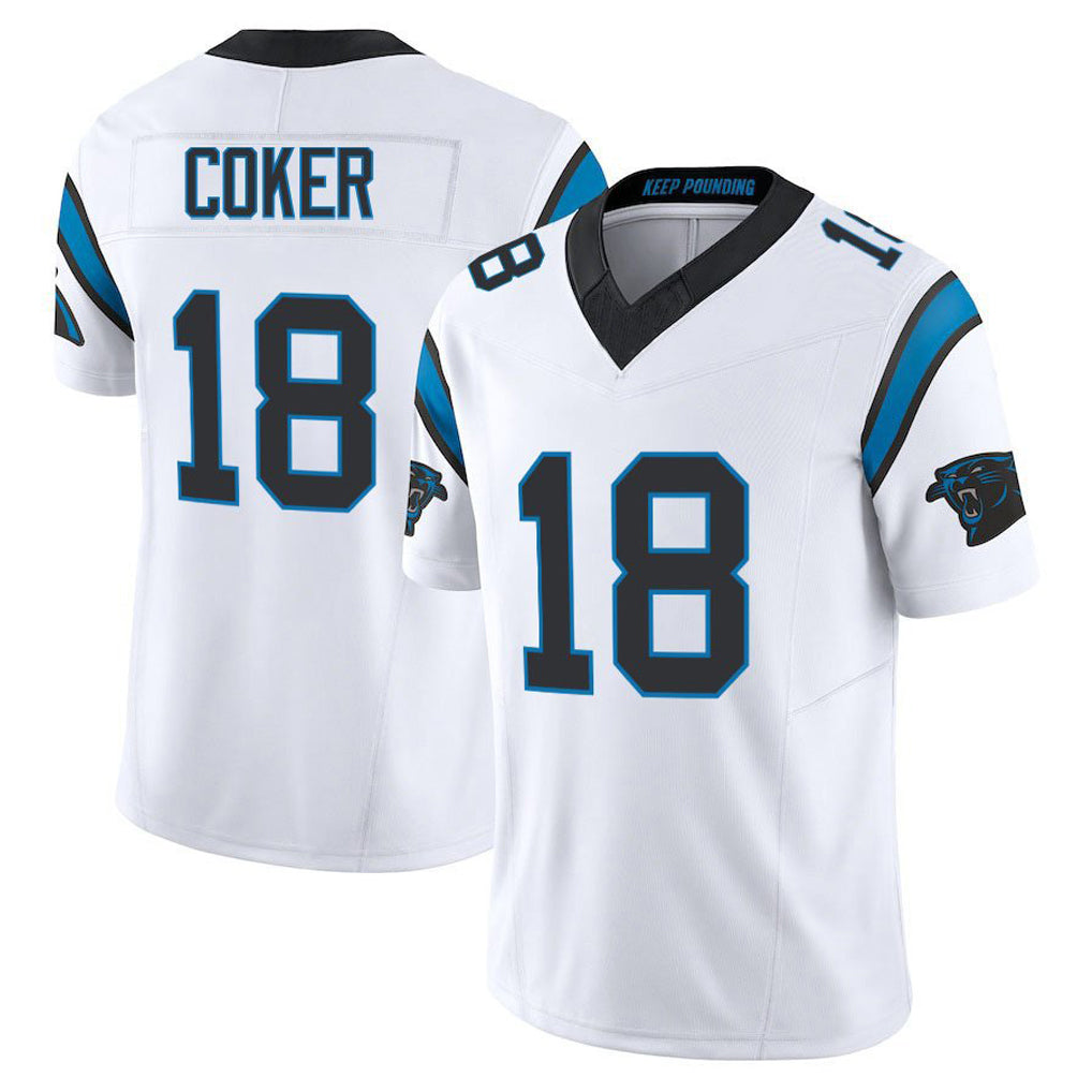 Pkot C.Panthers #18 Jalen Coker Player White Vapor F.U.S.E. Limited Home Game Stitched Jerseys