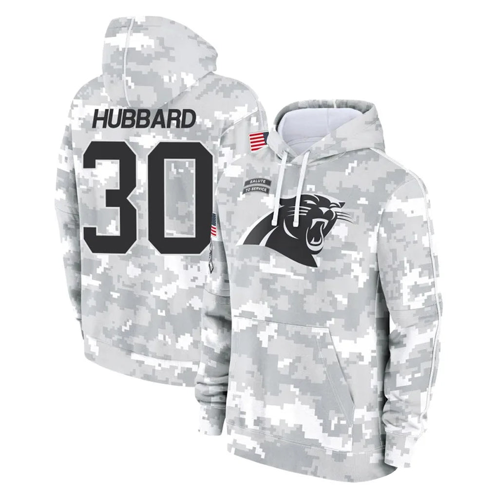 Pkot C.Panthers #30 Chuba Hubbard Player Arctic Camo Salute to Service Pullover Hoodies Limited Game Stitched Jerseys