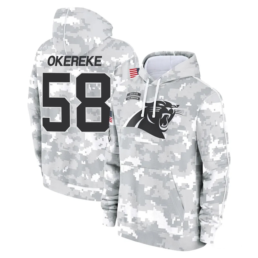 Pkot C.Panthers #58 Bobby Okereke Player Arctic Camo Salute to Service Pullover Hoodies Limited Game Stitched Jerseys