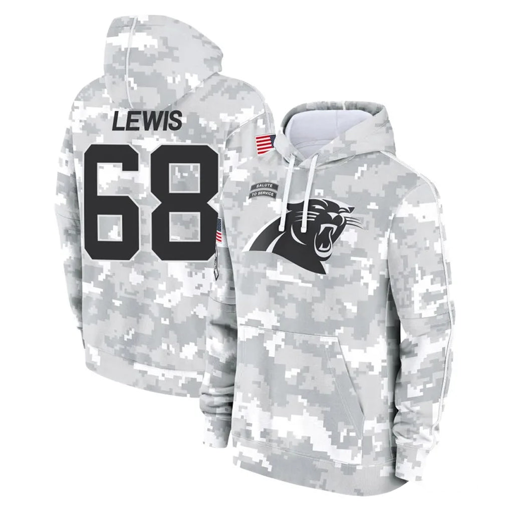Pkot C.Panthers #68 Damien Lewis Player Arctic Camo Salute to Service Pullover Hoodies Limited Game Stitched Jerseys