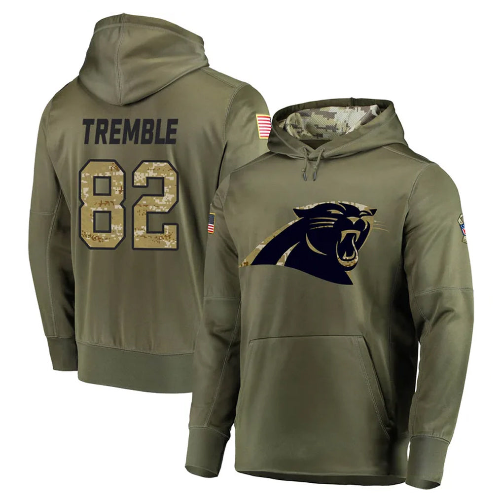 Pkot C.Panthers #82 Tommy Tremble Player Olive Salute to Service Hoodies Stitched Jerseys