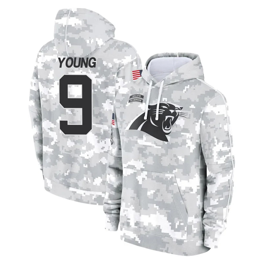 Pkot C.Panthers #9 Bryce Young Player Arctic Camo Salute to Service Pullover Hoodies Limited Game Stitched Jerseys