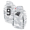 Pkot C.Panthers #9 Bryce Young Player Arctic Camo Salute to Service Pullover Hoodies Limited Game Stitched Jerseys