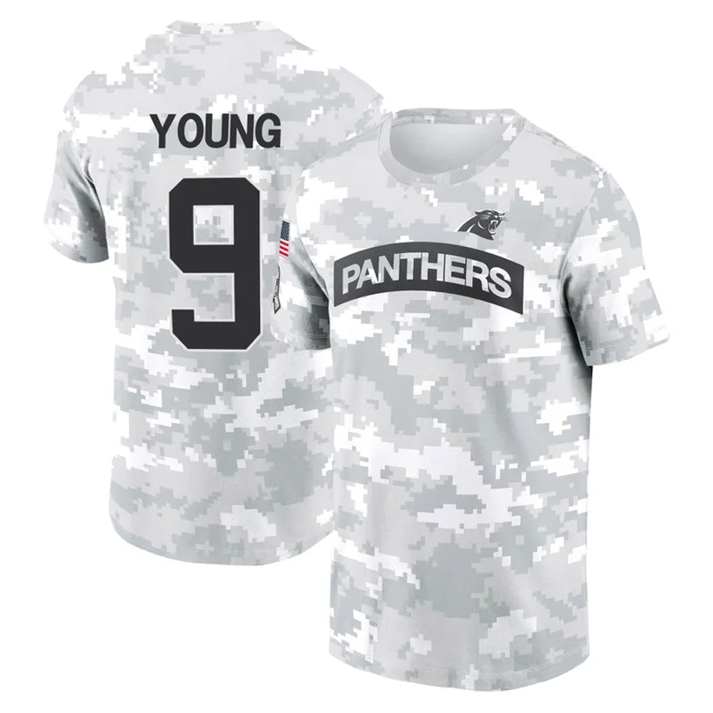 Pkot C.Panthers #9 Bryce Young Player Arctic Camo Salute to Service T-Shirt Hoodies Stitched Jerseys