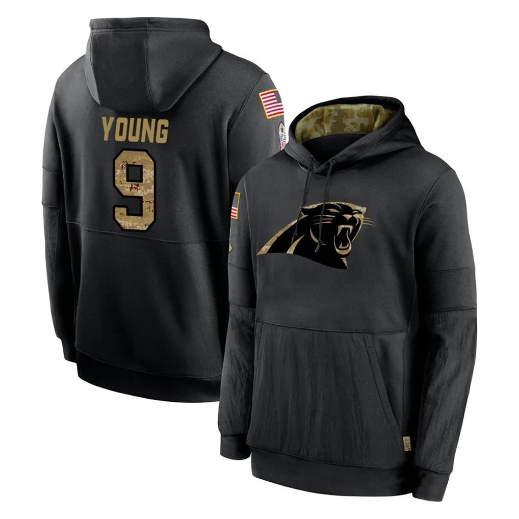 Pkot C.Panthers #9 Bryce Young Player Black Salute to Service Pullover Hoodies Limited Game Stitched Jerseys
