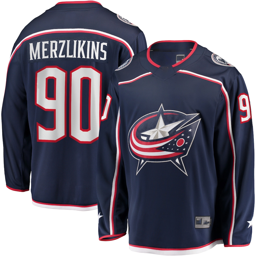 Pkot CB.Jackets #90 Elvis Merzlikins Navy Home Breakaway Player Jersey