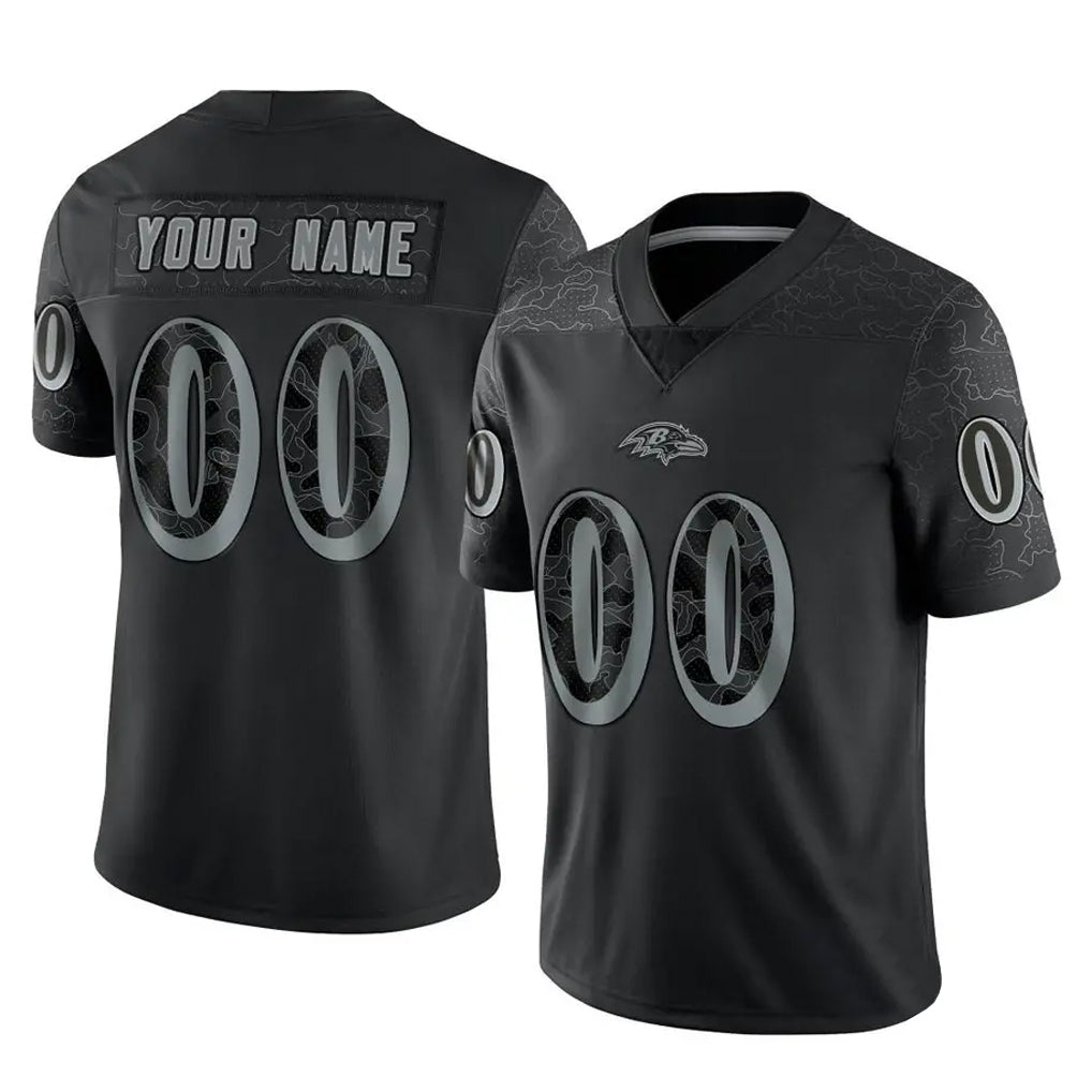 Pkot Custom B.Ravens Black RFLCTV Limited Any Name & Numbers Stitched Jerseys