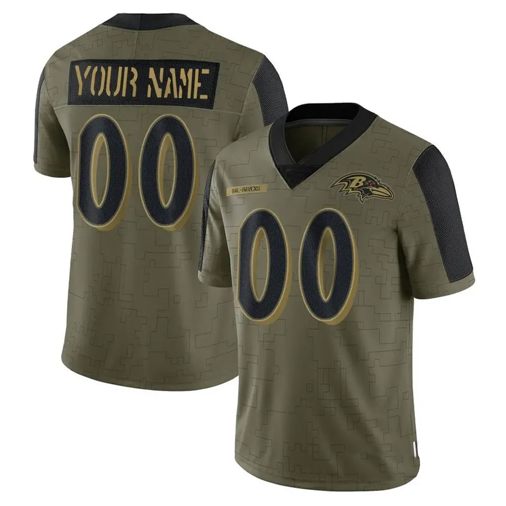 Pkot Custom B.Ravens Olive Salute To Service Limited Game Any Name & Numbers Stitched Jerseys
