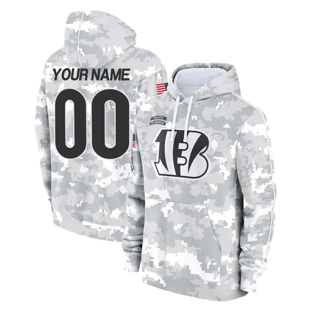 Pkot Custom C.Bengals Arctic Camo Salute to Service Pullover Hoodie Limited Any Name & Numbers Stitched Jerseys
