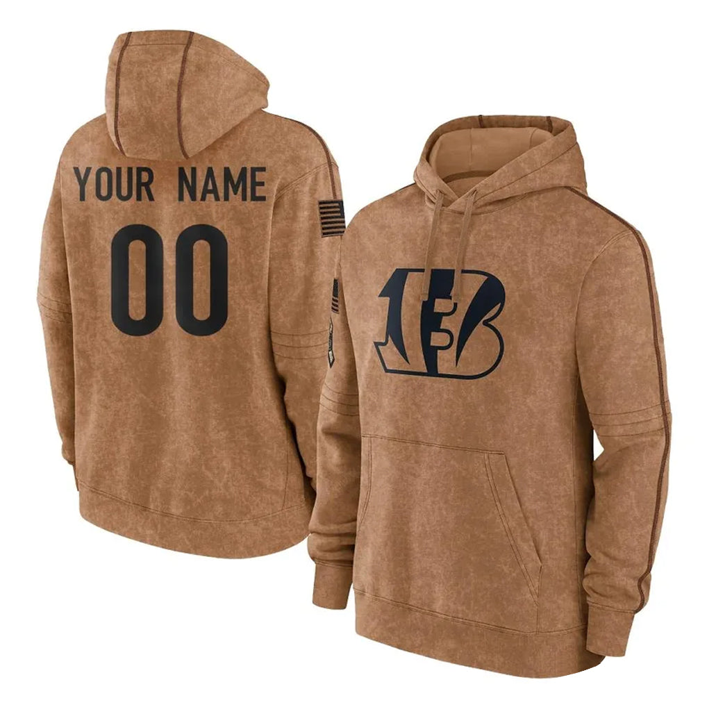 Pkot Custom C.Bengals Brown Salute to Service Pullover Hoodie Limited Any Name & Numbers Stitched Jerseys