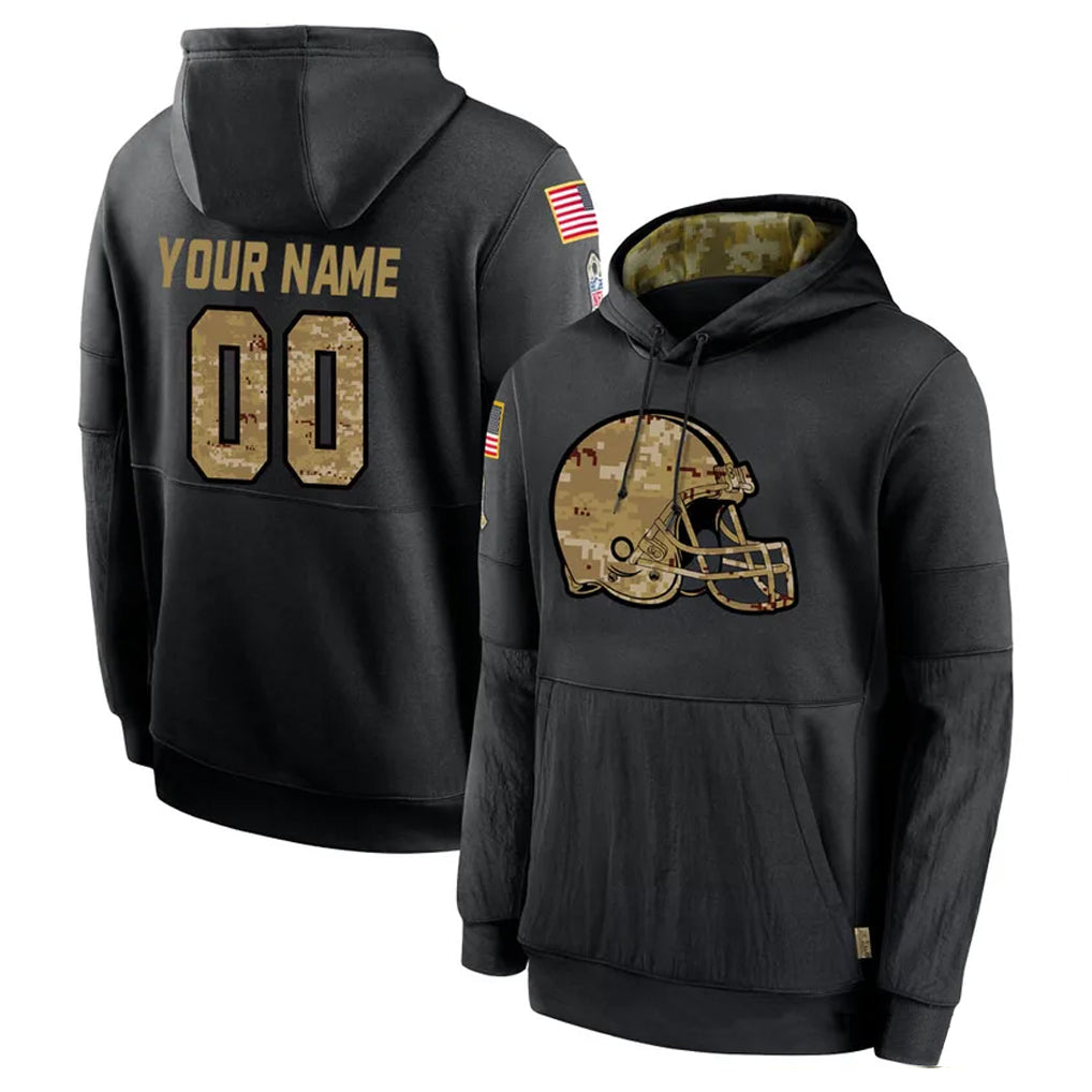 Pkot Custom C.Browns Black Salute to Service Pullover Hoodies Limited Any Name & Numbers Stitched Jerseys