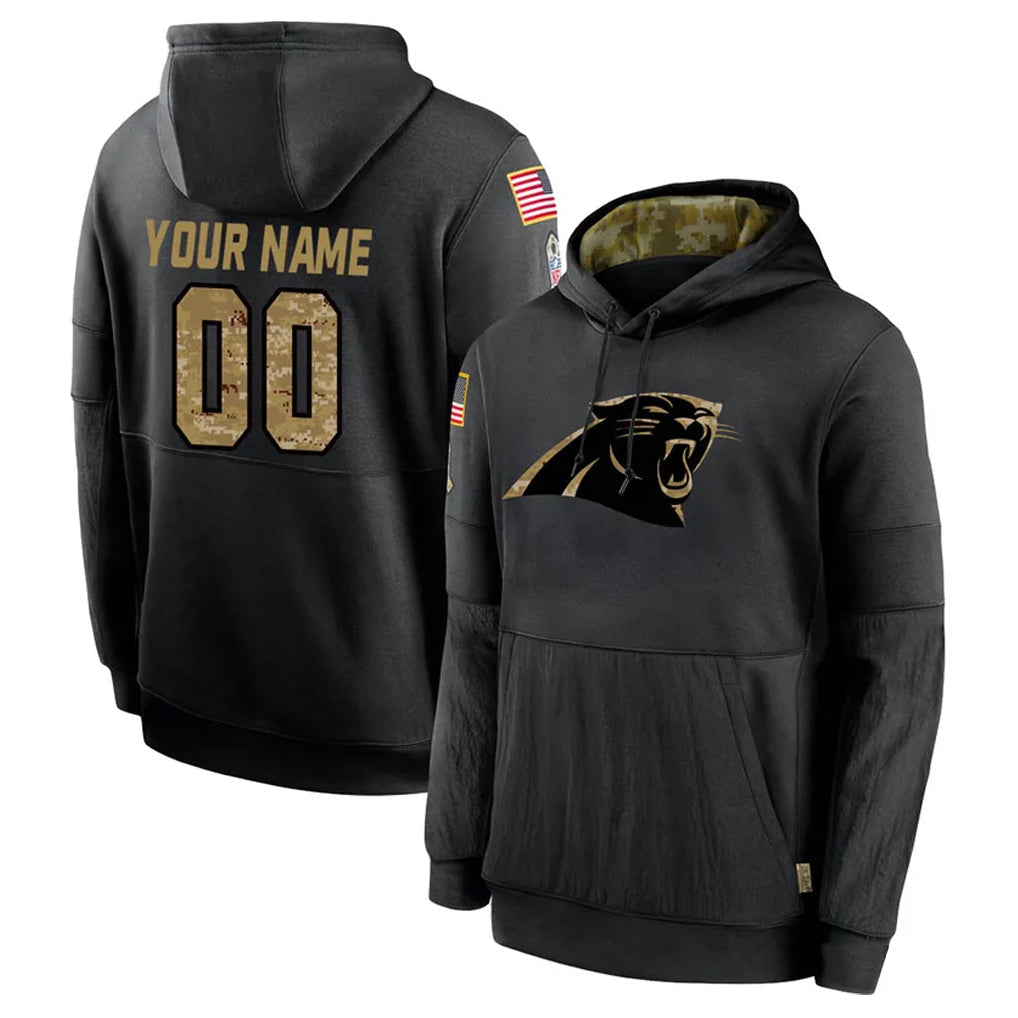 Pkot Custom C.Panthers Black Salute to Service Pullover Hoodies Any Name & Numbers Stitched Jerseys